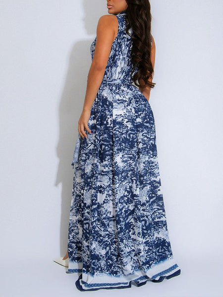 Printed Sleeveless Shirt Dress