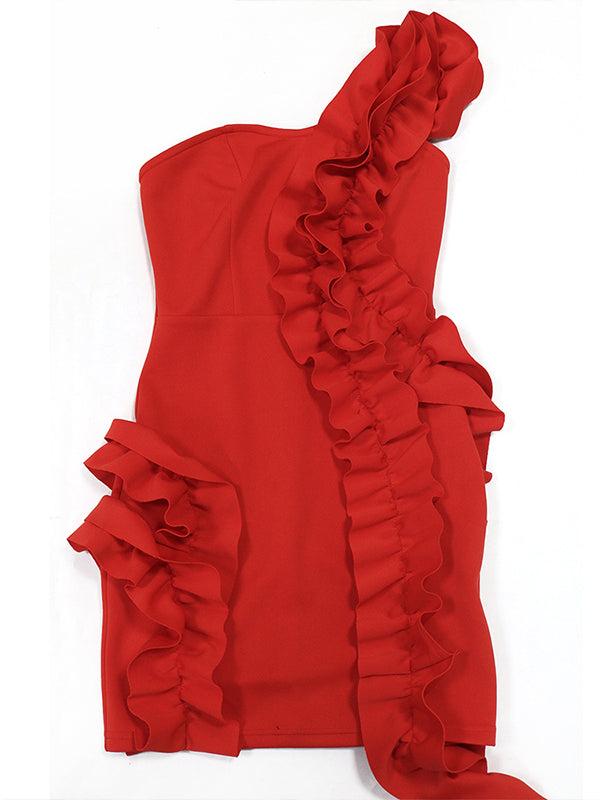 Frilled One-Shoulder Dress