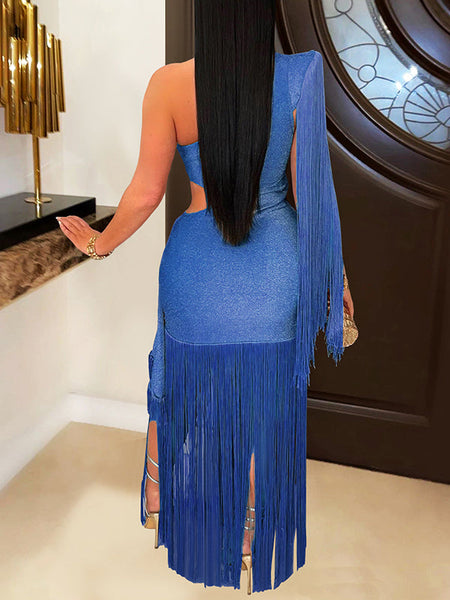 Indiebeautie Fringe-Combo One-Shoulder Dress