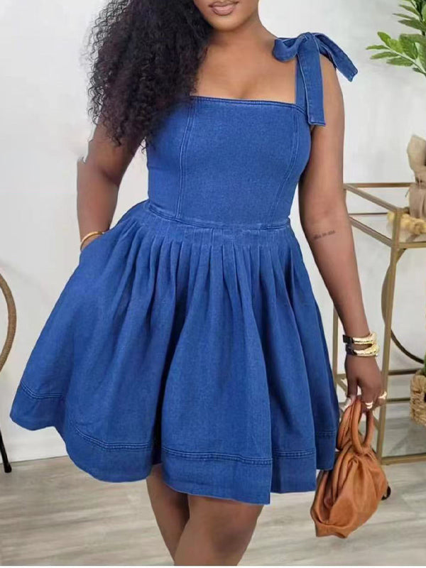 Tie-Shoulder Denim Dress