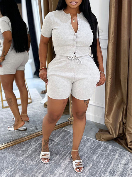 Indiebeautie Solid Button-Front Top & Shorts Set