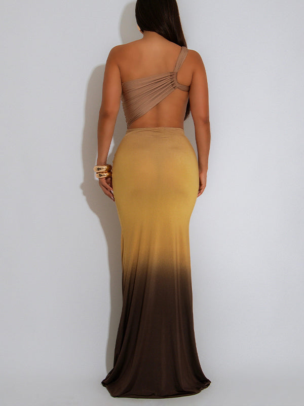 Ombre One-Shoulder Cutout Dress