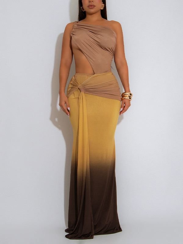 Ombre One-Shoulder Cutout Dress