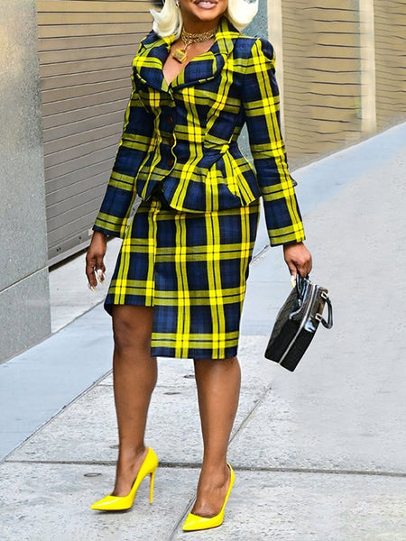 Plaid Blazer & Skirt Set