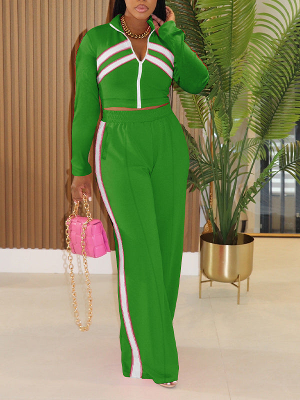 Stripe Zip-Front Jacket & Pants Set
