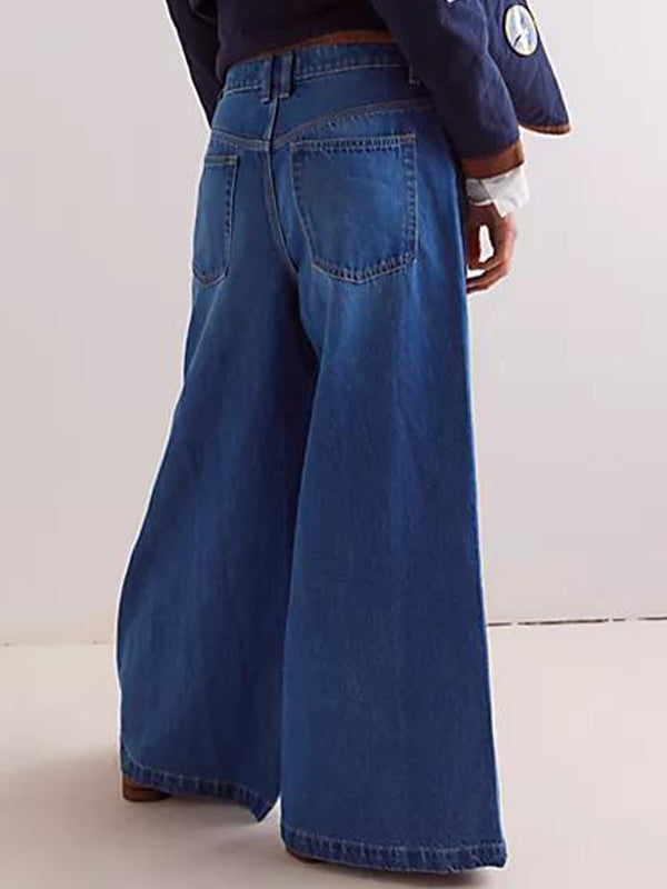 Stripe Button Wide Leg Jeans