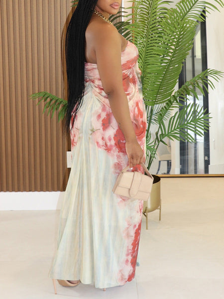 Printed Ruched Tube Dress