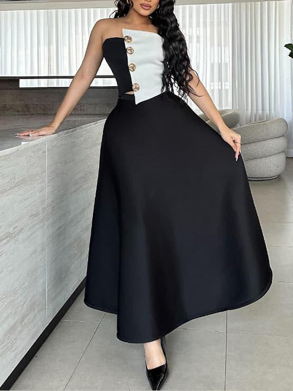 Two-Tone Tube Top & Skirt Set