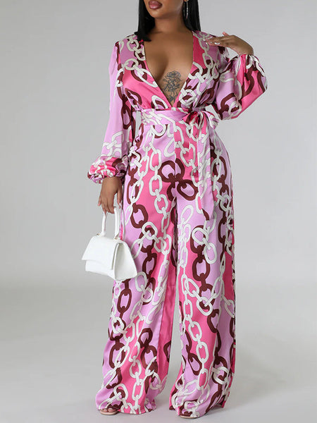 Printed V-Neck Tied Jumpsuit
