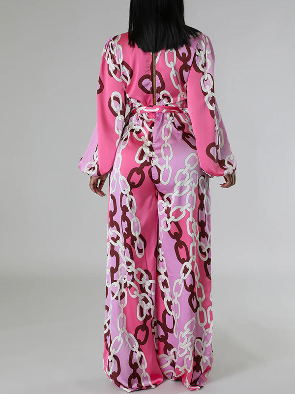 Printed V-Neck Tied Jumpsuit
