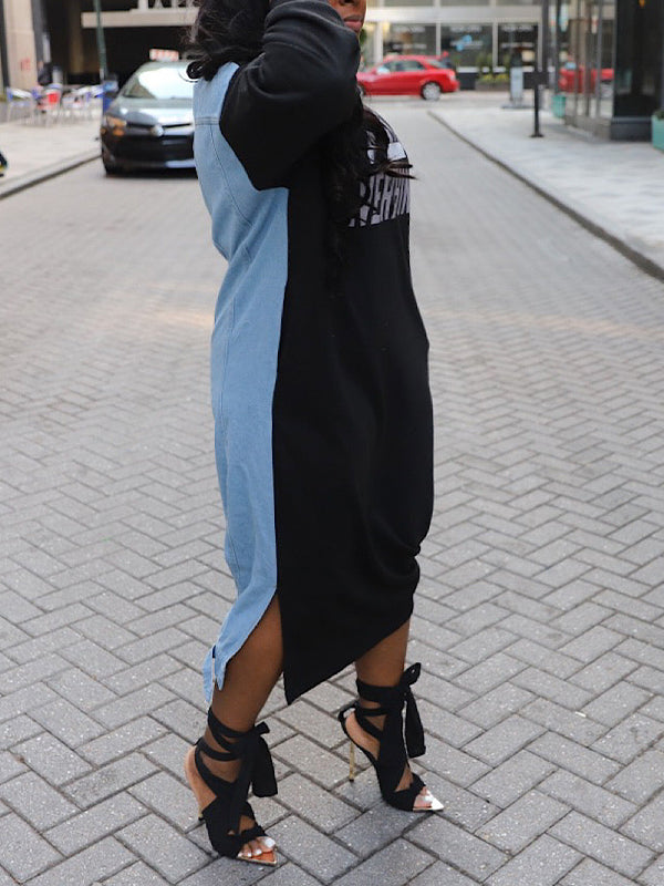 Indiebeautie Denim Combo Sweatshirt Dress