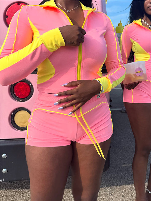 Two-Tone Zip Top & Shorts Set