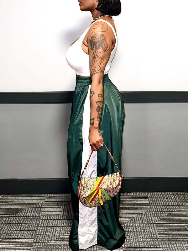 Two-Tone Wide-Leg Pants