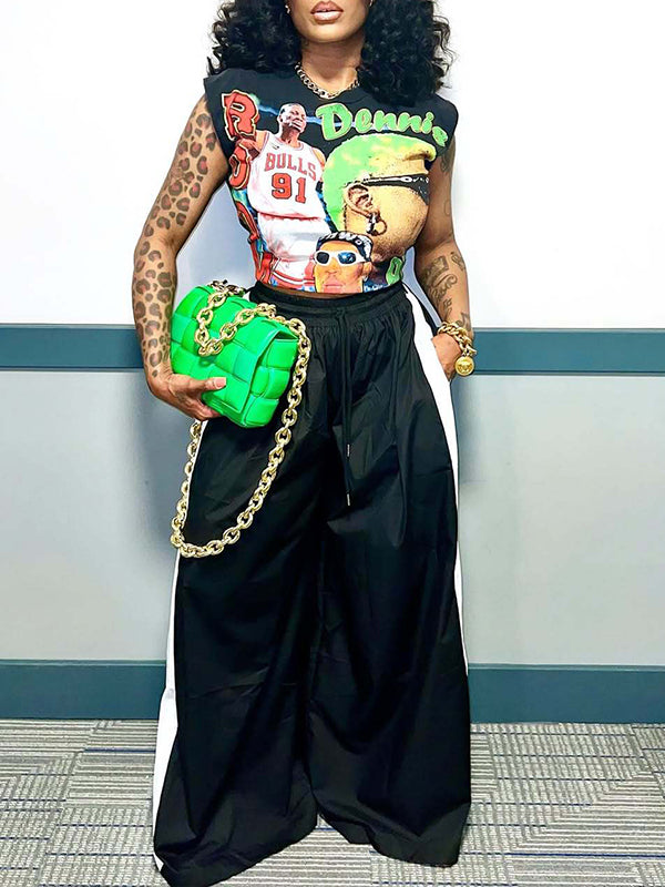 Two-Tone Wide-Leg Pants