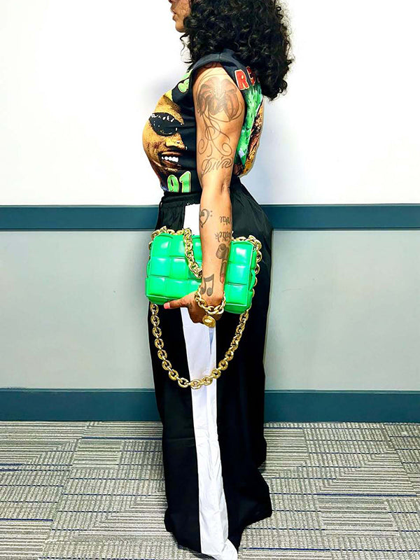 Two-Tone Wide-Leg Pants