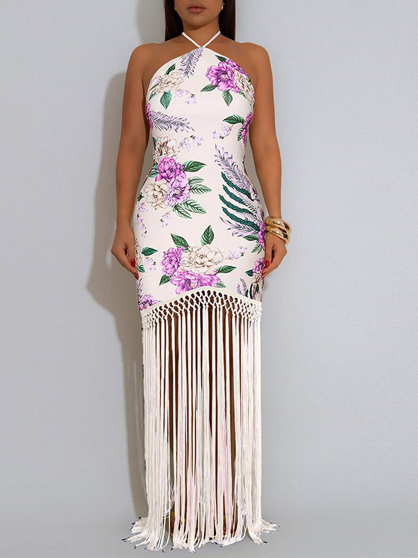 Fringe Combo Halter Dress