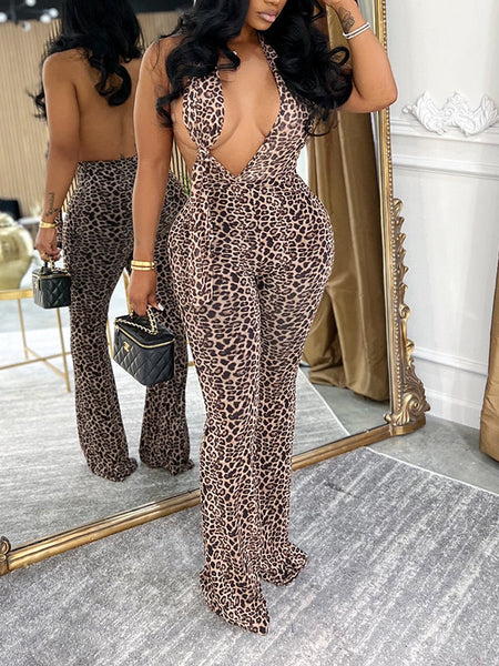 Leopard Halter Jumpsuit