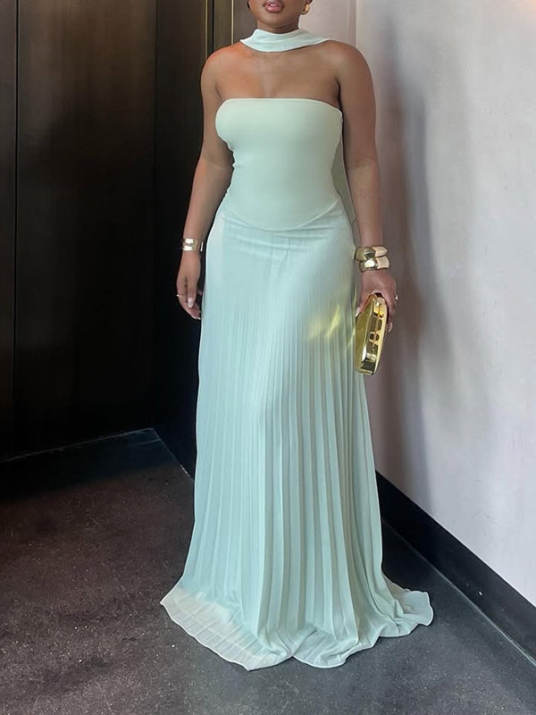 Strapless Pleated Maxi Dress