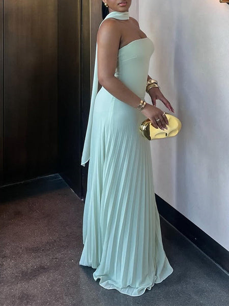 Strapless Pleated Maxi Dress