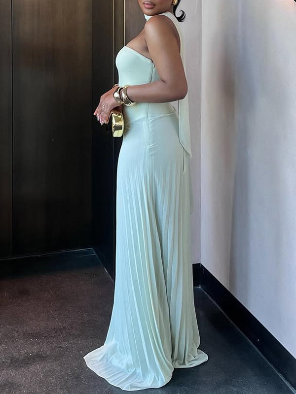 Strapless Pleated Maxi Dress