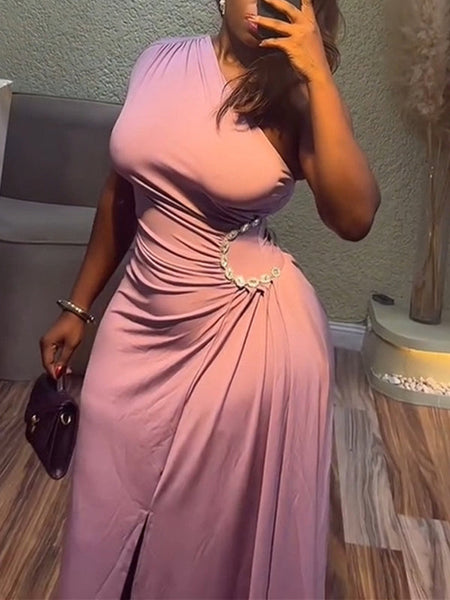 One-Shoulder Slit Dress