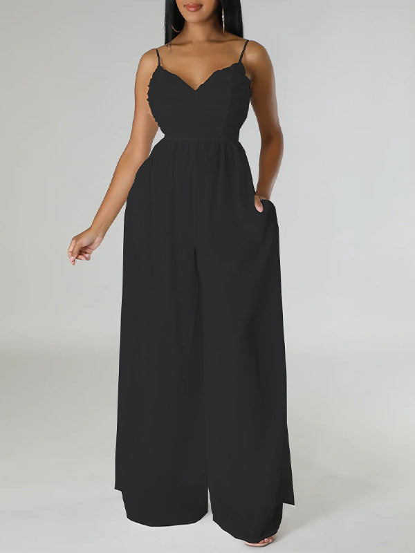 Solid Wide-Leg Cami Jumpsuit