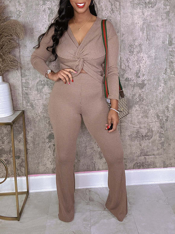 Ribbed Twisted Top & Pants Set