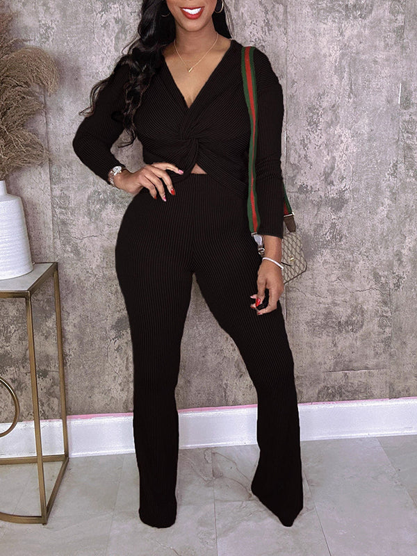 Ribbed Twisted Top & Pants Set