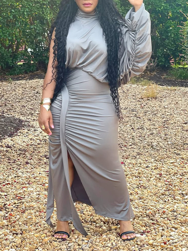 One-Sleeve Ruched Top & Skirt Set