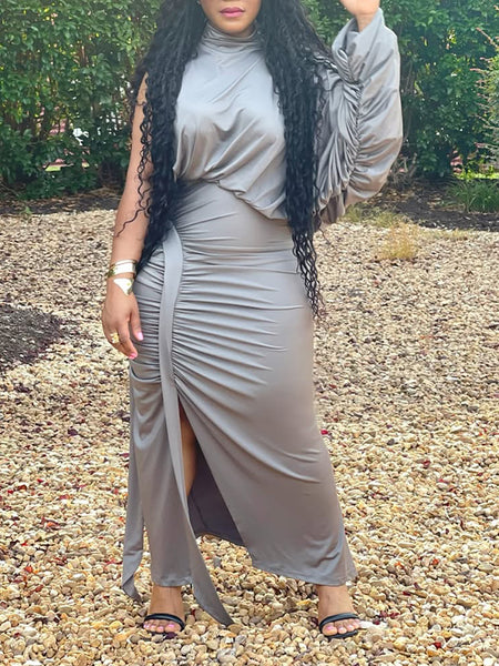 One-Sleeve Ruched Top & Skirt Set