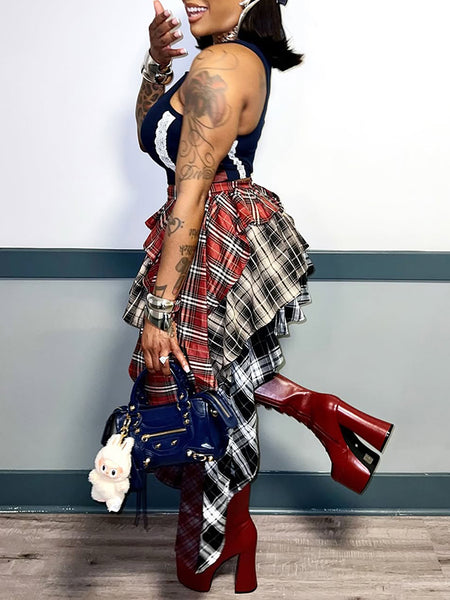 Plaid Combo Tiered Skirt
