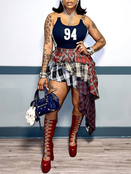 Plaid Combo Tiered Skirt