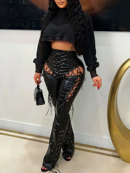 Lace-Up Faux-Leather Pants