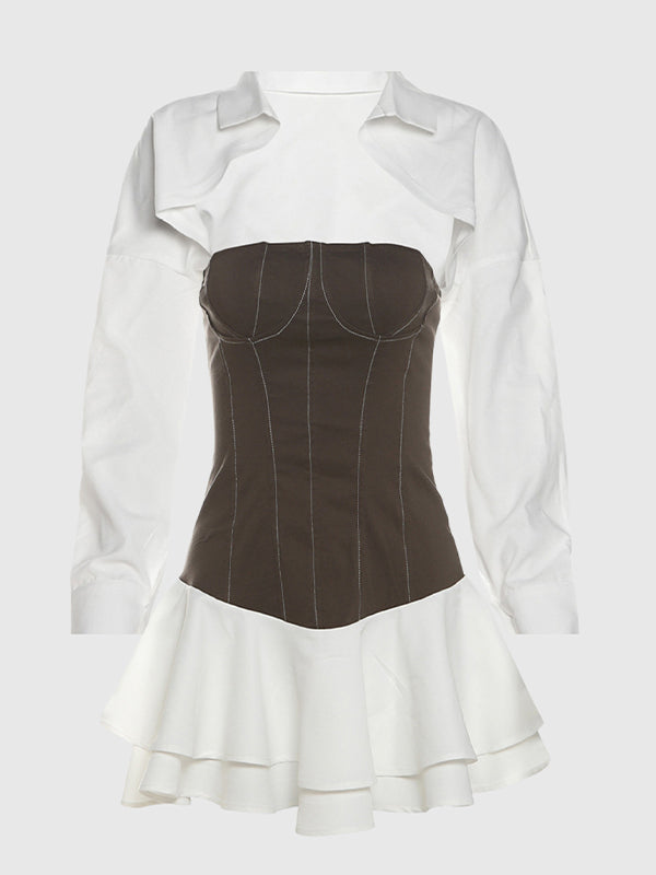 Two-Tone Ruffle Mini Dress