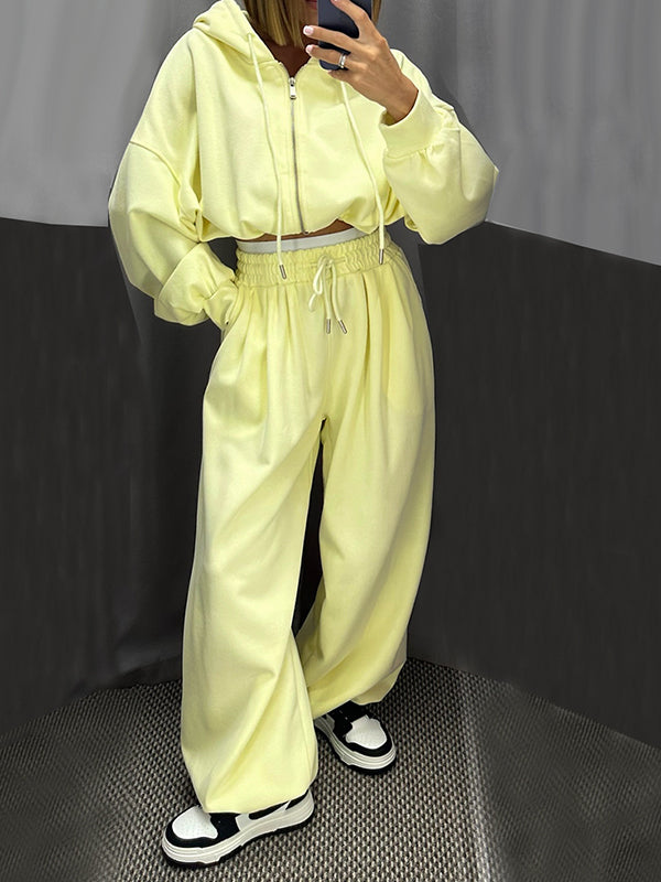Zip-Front Hoodie & Wide-Leg Pants Set