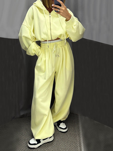 Zip-Front Hoodie & Wide-Leg Pants Set
