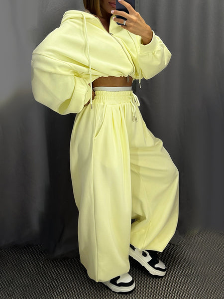 Zip-Front Hoodie & Wide-Leg Pants Set