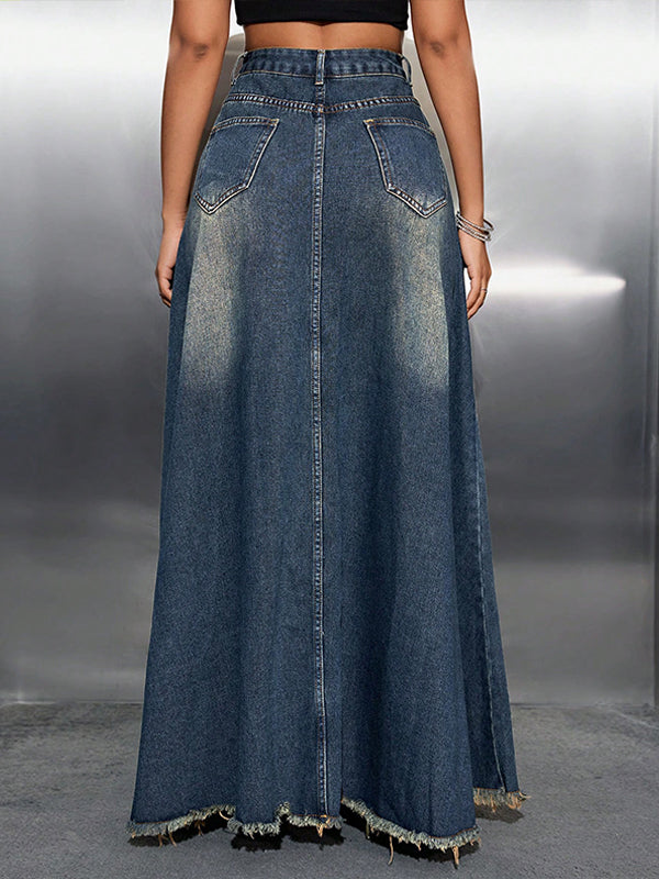 Raw-Hem Denim Skirt