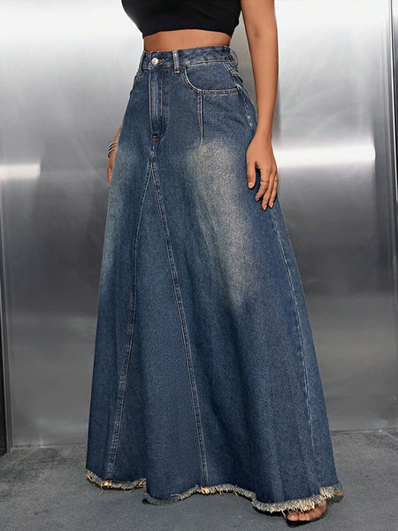 Raw-Hem Denim Skirt
