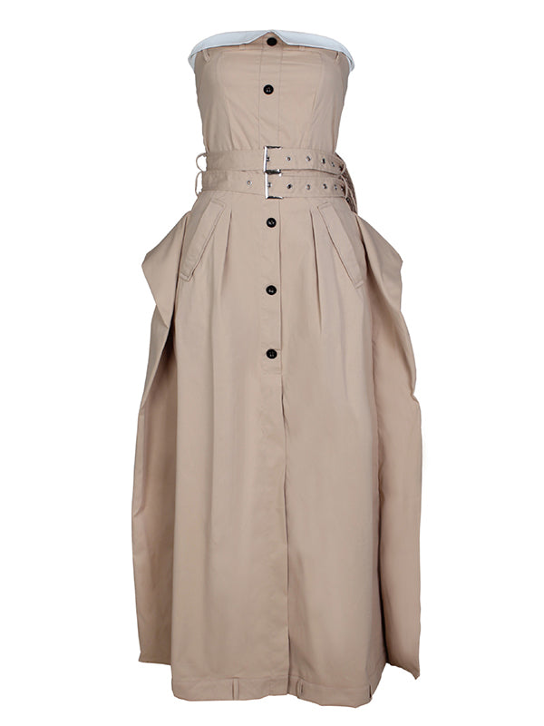 Strapless Belted Button Dress