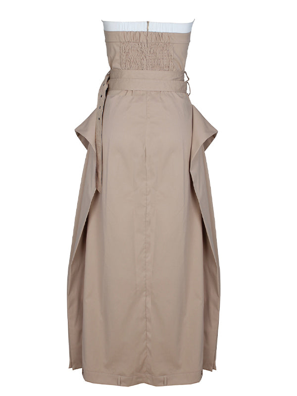 Strapless Belted Button Dress