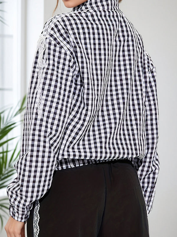 Vichy-Plaid Zip-Front Jacket