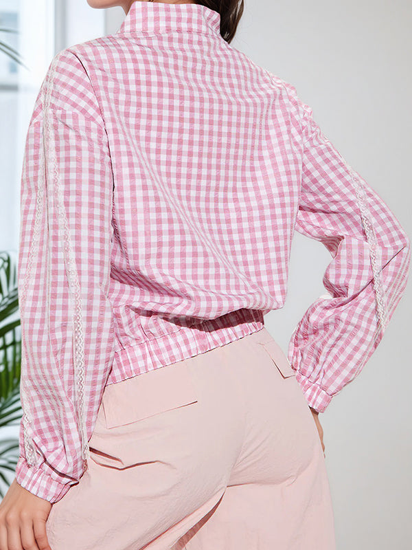 Vichy-Plaid Zip-Front Jacket
