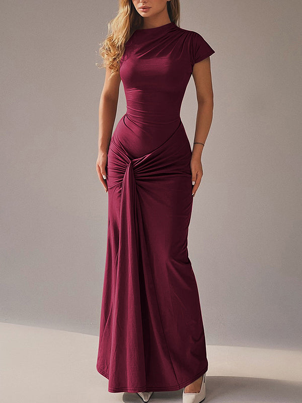 Solid Tied-Back Ruched Dress