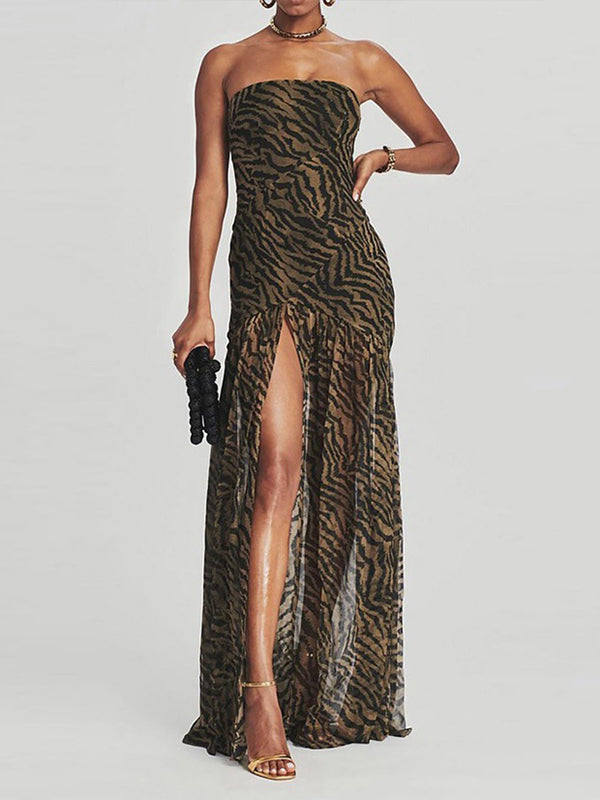 Zebra-Print Slit Tube Dress