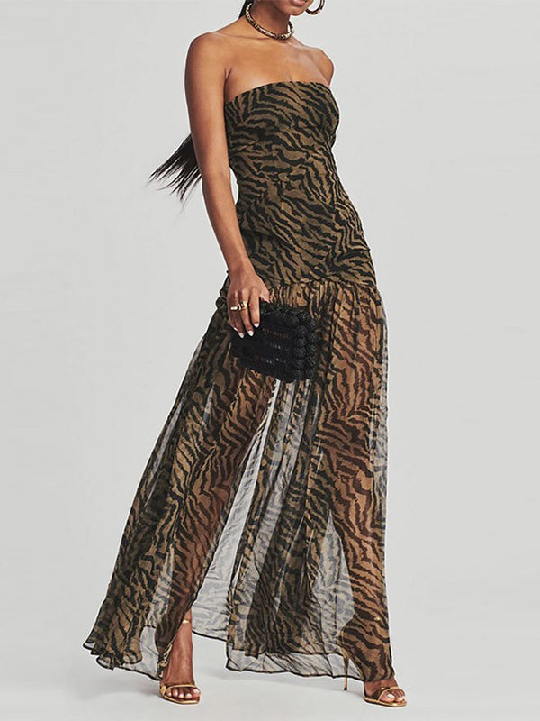Zebra-Print Slit Tube Dress