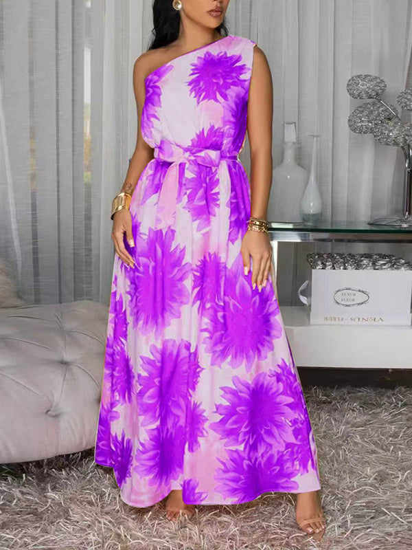 Printed One-Shoulder Maxi Dress