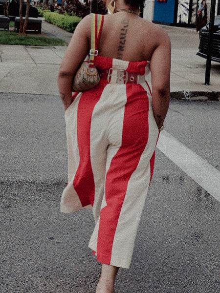 Stripe Strapless Wide-Leg Jumpsuit