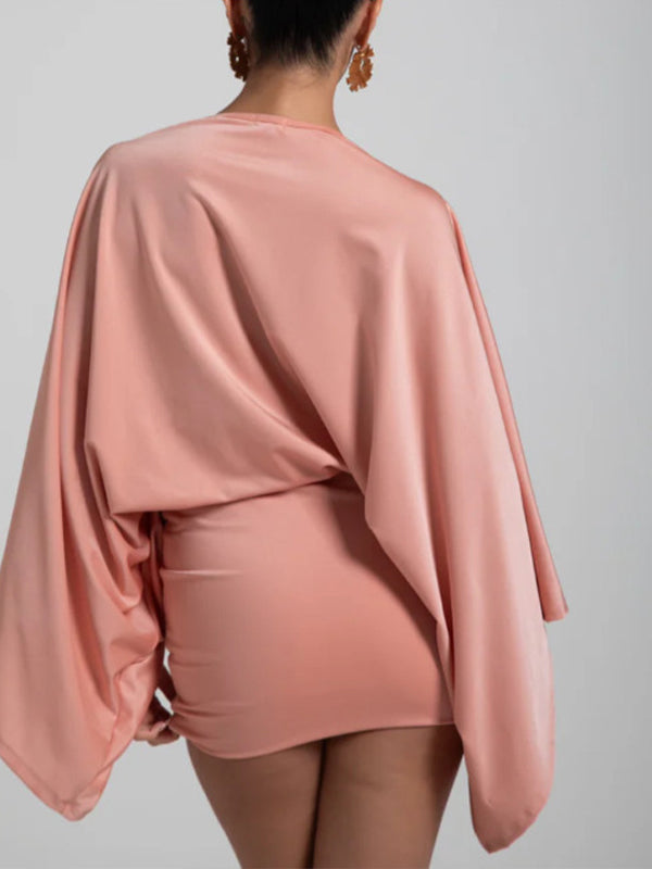 V-Neck Batwing-Sleeve Mini Dress