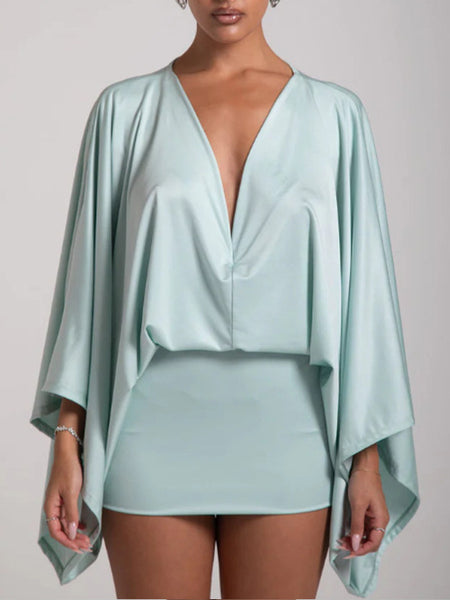 V-Neck Batwing-Sleeve Mini Dress